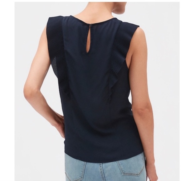 Banana Republic Factory navy blue pleated ruffle blouse with keyhole, Small - Picture 2 of 9